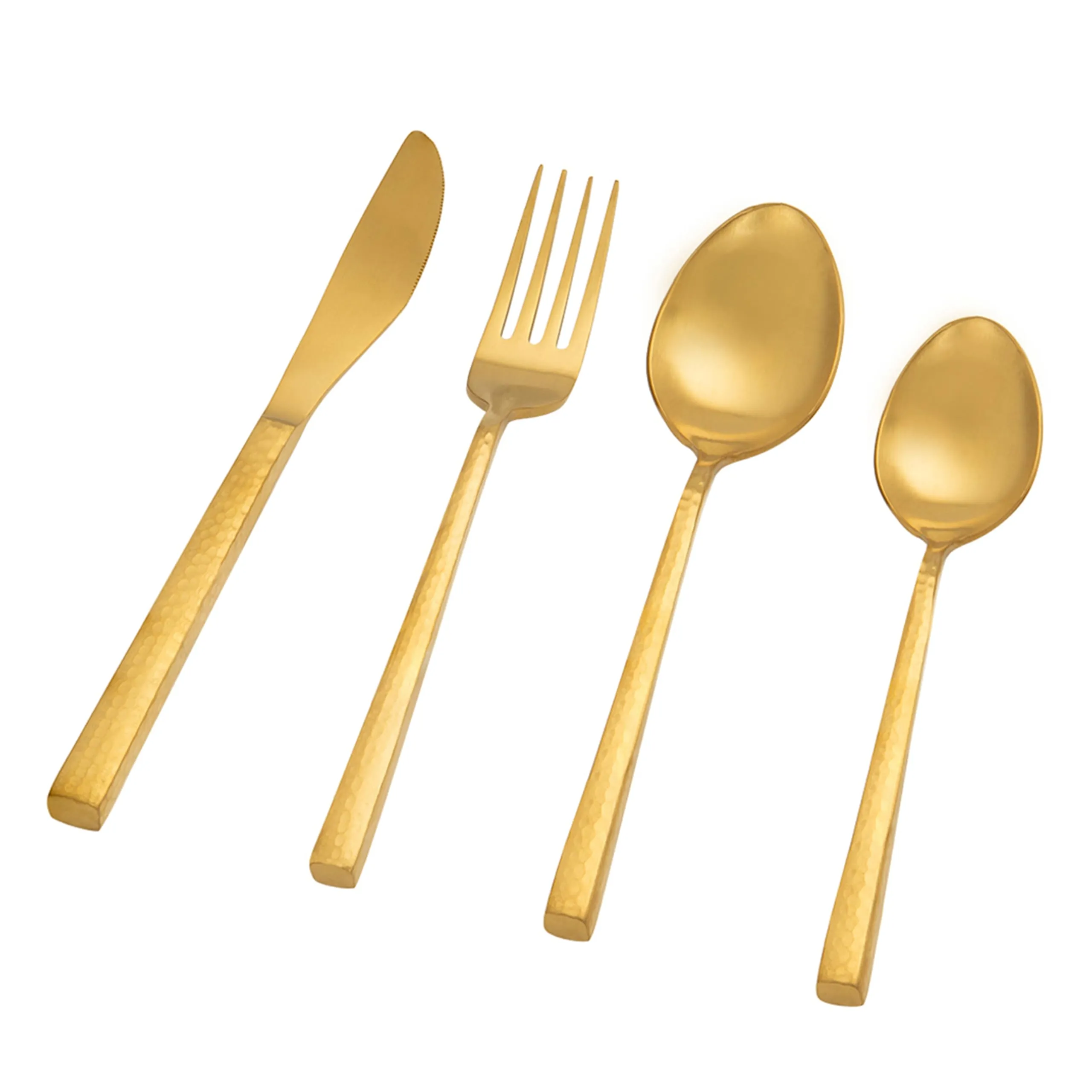 Ellementry Aurum Gold Hammered Cutlery Set of 4| Stainless Steel Set | Food Grade Silverware for Home & Kitchen | Dishwasher Safe | Cutlery Set for Dining Table | Spoon/Fork/Knife Set (Pack of 2)