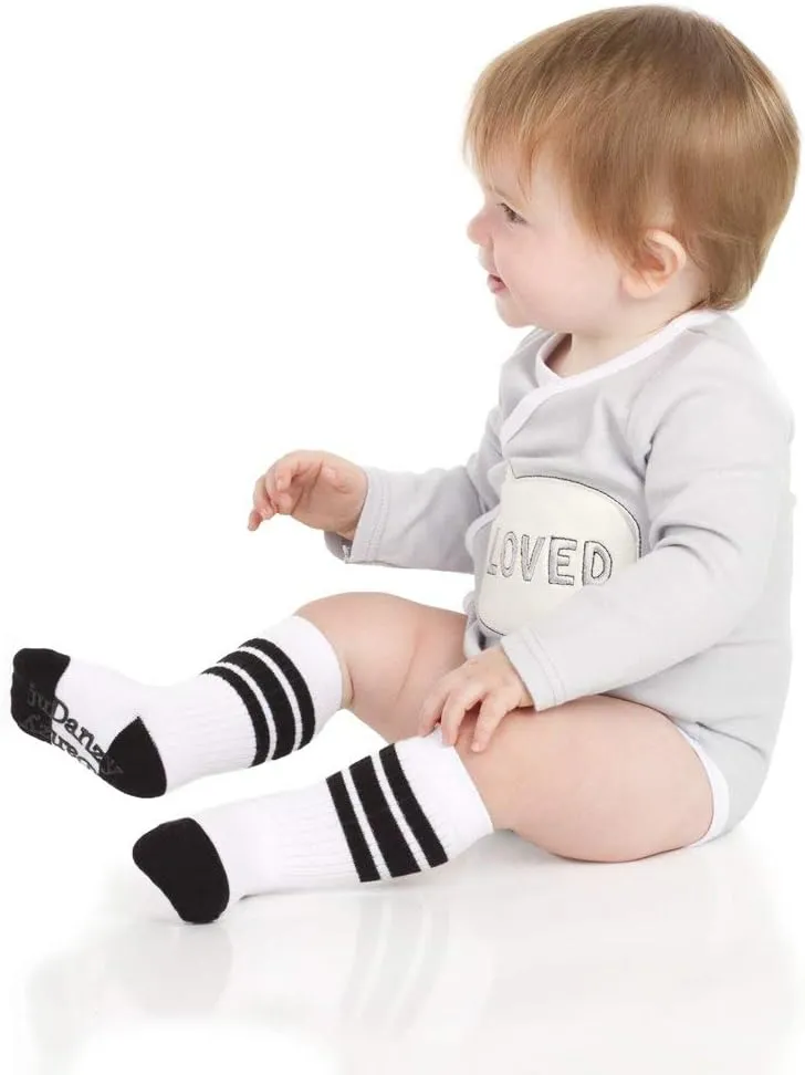 juDanzy 2 Pack of Baby, Toddler and Kids Knee High Tube Socks for Boys and Girls with Grips