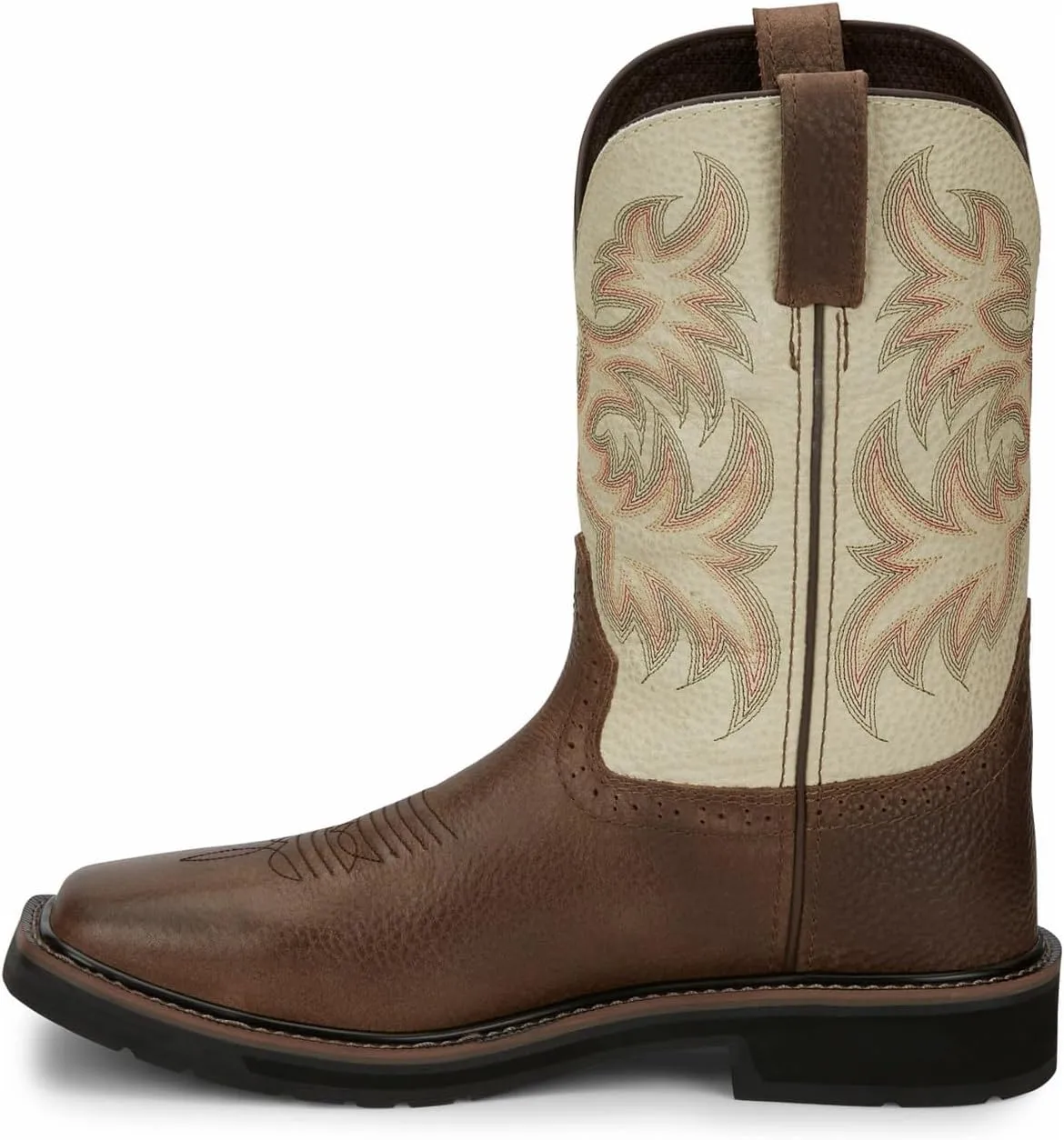 Justin Mens Stampede Sq Toe White Work Boot