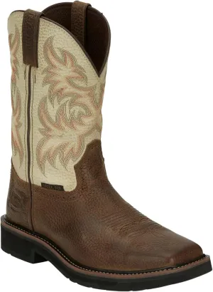 Justin Mens Stampede Sq Toe White Work Boot