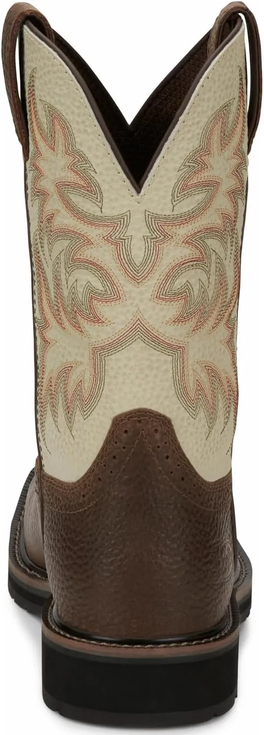 Justin Mens Stampede Sq Toe White Work Boot