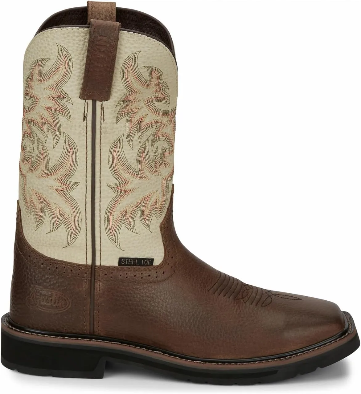 Justin Mens Stampede Sq Toe White Work Boot