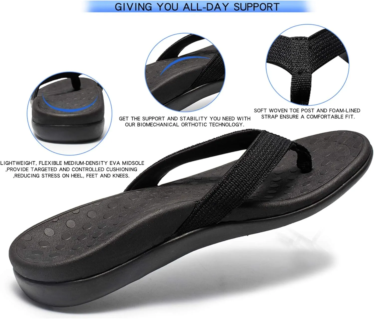 LLSOARSS Plantar Fasciitis Feet Sandal with Arch Support - Best Orthotic flip Flops for Flat FeetHeel Pain- for Women