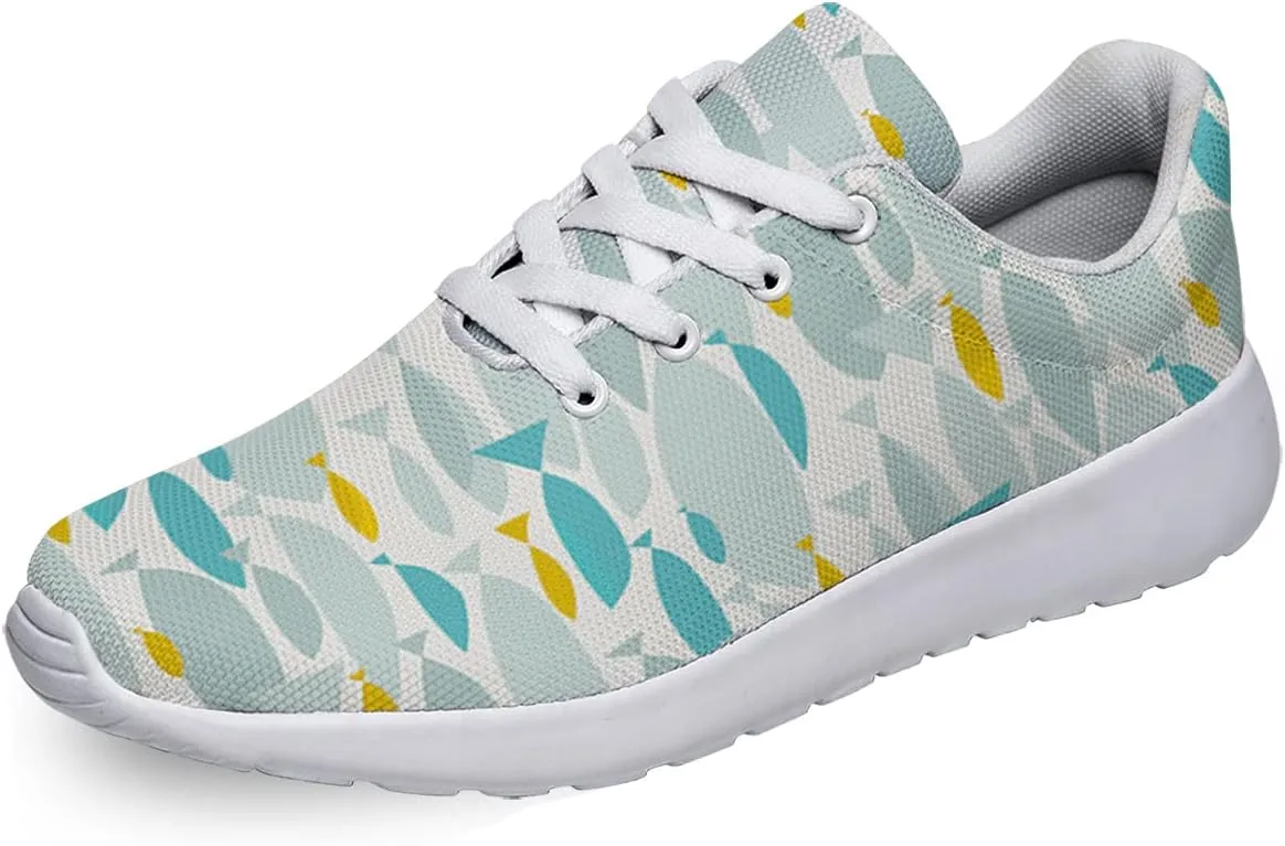 Men Women Walking Running Shoes,Fish Silhouette Lightweight Breathable Mesh Tennis Shoes Non Slip Athletic Workout Gym Sneakers White Size 10.5