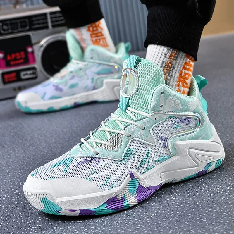 Mens Basketball Shoes Lightweight Breathable Non Slip Outdoor High Top Sneakers Cushioning Workout Boots for Fitness Streetball Shoe Sports Shoe for Running Walking