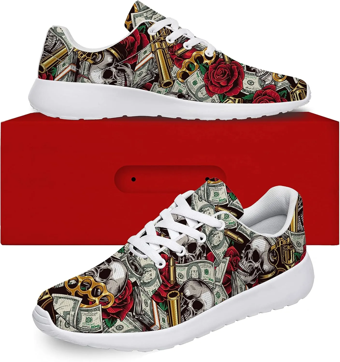 One Hundred Dollar Bill Print Shoes Womens Mens Fashion Sneakers Comfortable Running Tennis Shoes Gifts for Friends