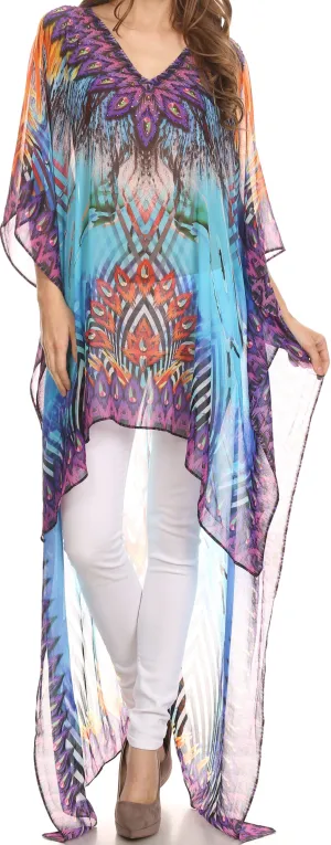 Sakkas Zeke Hi Low V-Neck Caftan Dress Printed Top Cover / Up Sakkas Zeke Hi Low V-Neck Caftan Dress Printed Top Cover / Up