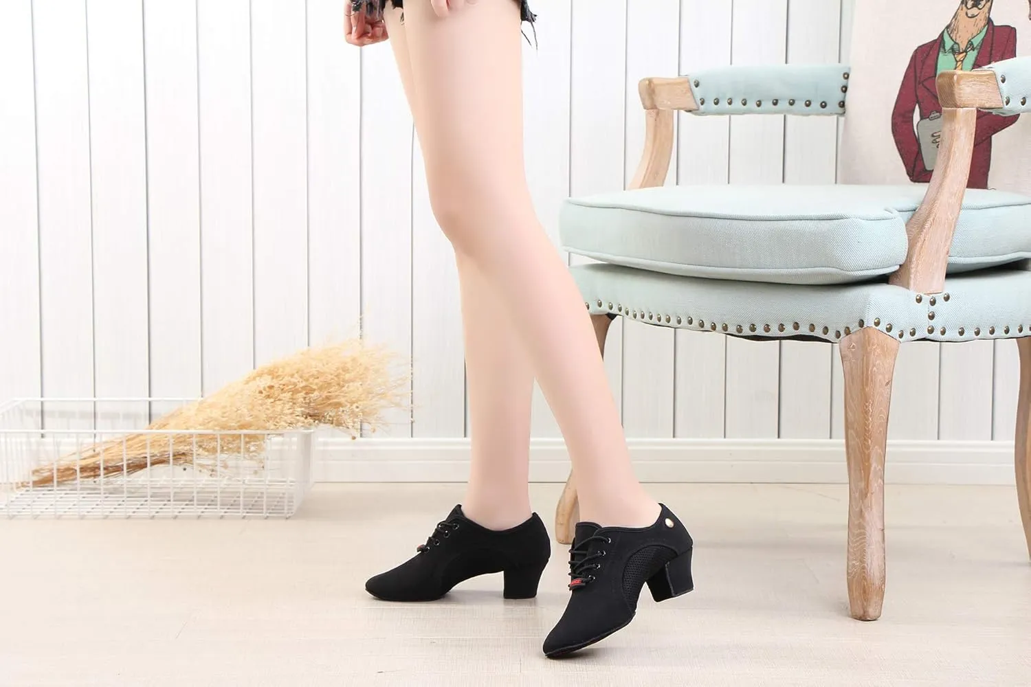 TINRYMX Women Latin Dance Practice Shoes Lace up with Closed Toe Modern Jazz Teaching Oxford Dance Shoes Low Heel,WZSP-NJB