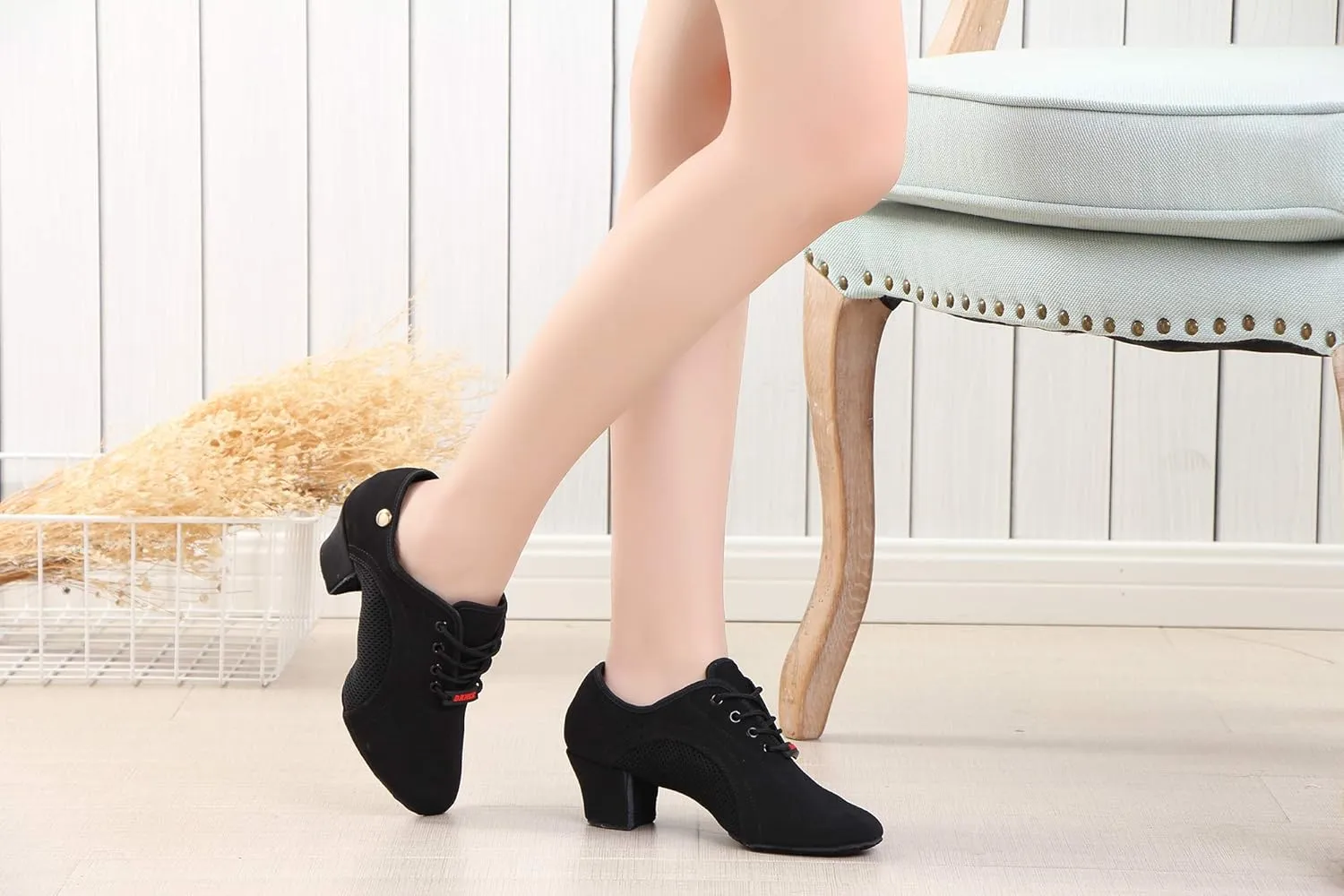 TINRYMX Women Latin Dance Practice Shoes Lace up with Closed Toe Modern Jazz Teaching Oxford Dance Shoes Low Heel,WZSP-NJB