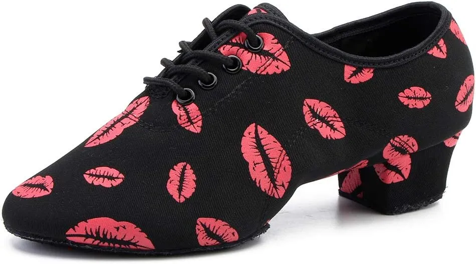 TINRYMX Women Latin Dance Practice Shoes Lace up with Closed Toe Modern Jazz Teaching Oxford Dance Shoes Low Heel,WZSP-NJB