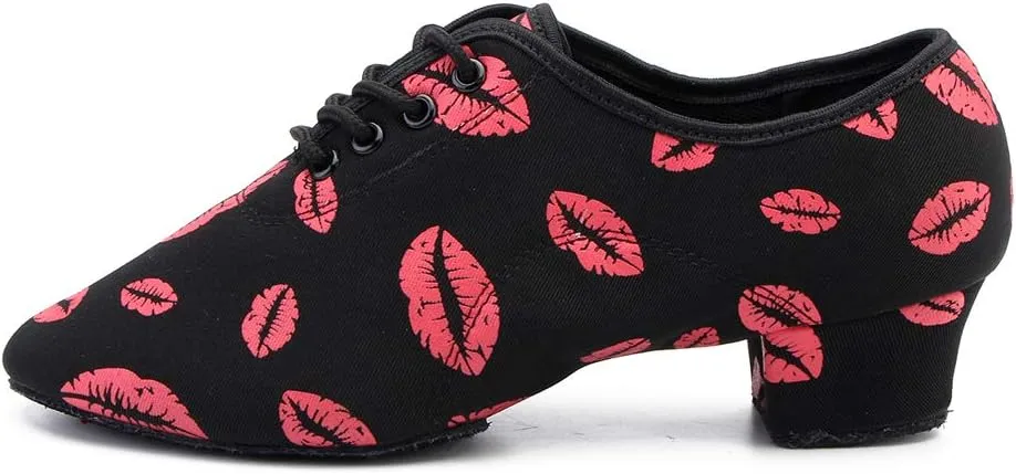 TINRYMX Women Latin Dance Practice Shoes Lace up with Closed Toe Modern Jazz Teaching Oxford Dance Shoes Low Heel,WZSP-NJB