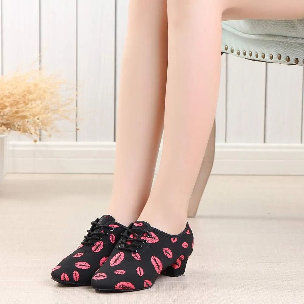 TINRYMX Women Latin Dance Practice Shoes Lace up with Closed Toe Modern Jazz Teaching Oxford Dance Shoes Low Heel,WZSP-NJB
