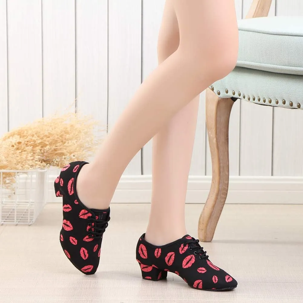 TINRYMX Women Latin Dance Practice Shoes Lace up with Closed Toe Modern Jazz Teaching Oxford Dance Shoes Low Heel,WZSP-NJB
