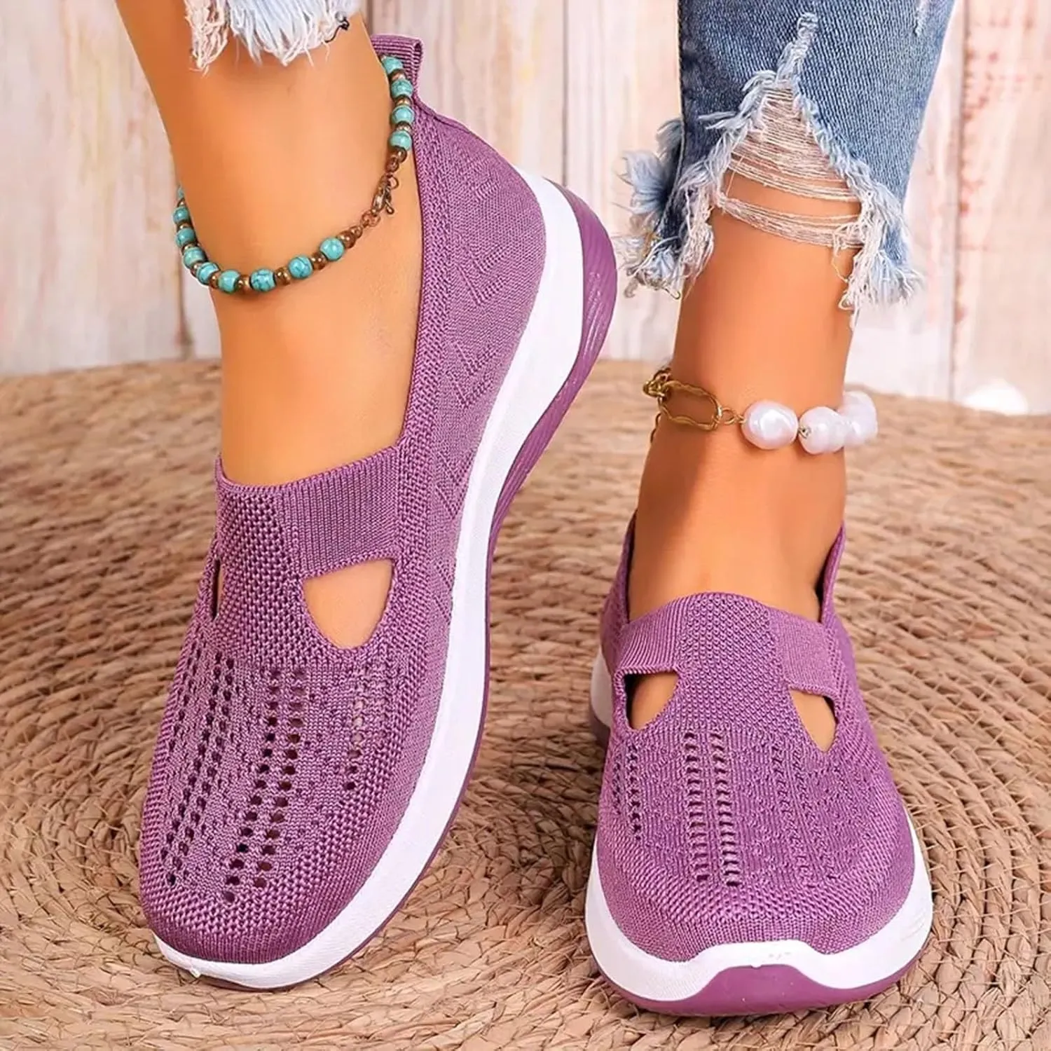 Womens Best Walking Shoes Slip On Sneakers Breathable Mesh Tennis Shoes Arch Support Non-Slip Orthopedic Sneakers