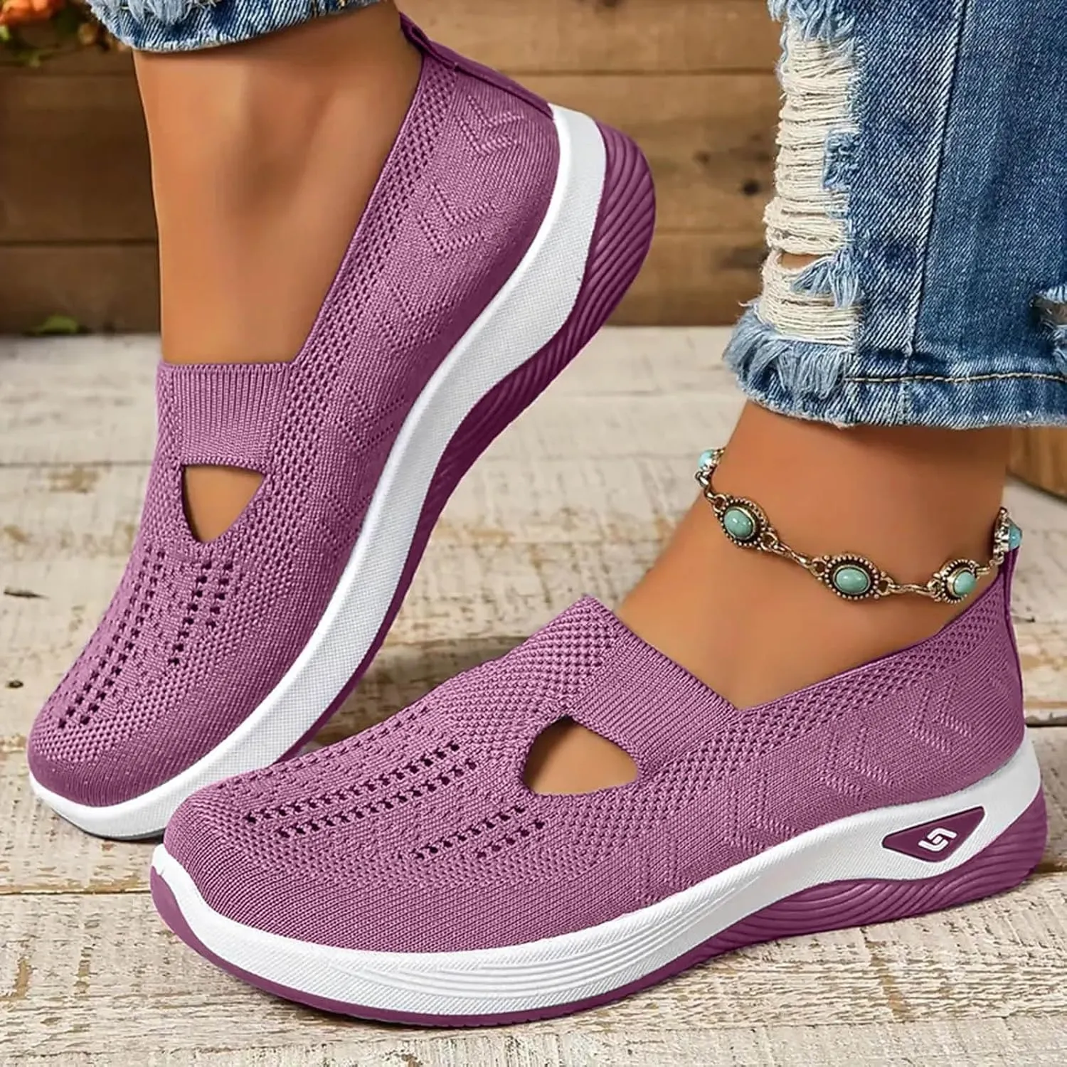 Womens Best Walking Shoes Slip On Sneakers Breathable Mesh Tennis Shoes Arch Support Non-Slip Orthopedic Sneakers