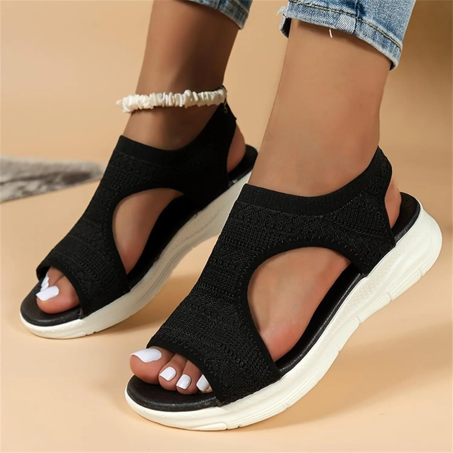 Womens Orthopedic Walking Sandals with Arch Support Open Toe Sports Sandals Breathable Knit Summer Shoes Summer Washable Slingback Orthopedic Slide